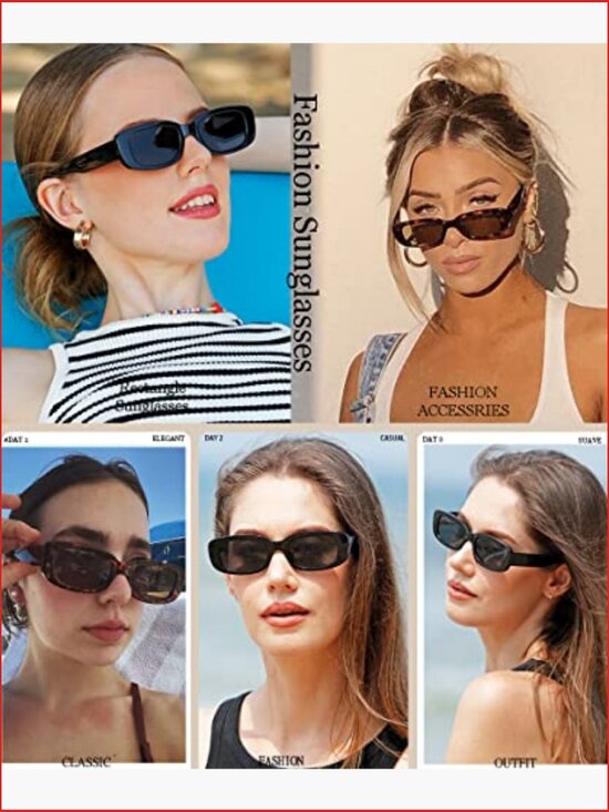 Retro Square Rectangle Sunglasses UV400 Protection Non-Polarized Plastic Frame main image 7